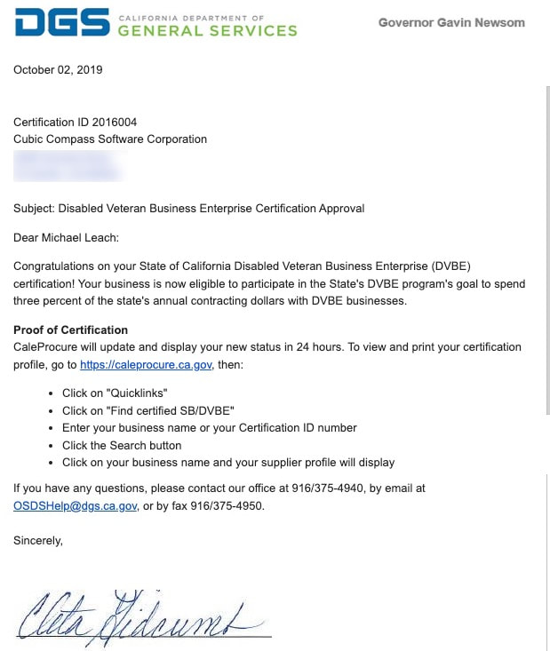 Cubic Compass California DVBE certification